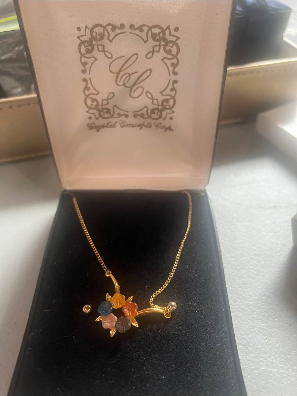 Crystal Concepts Gold Floral Necklace with Multicolor Crystal Flowers